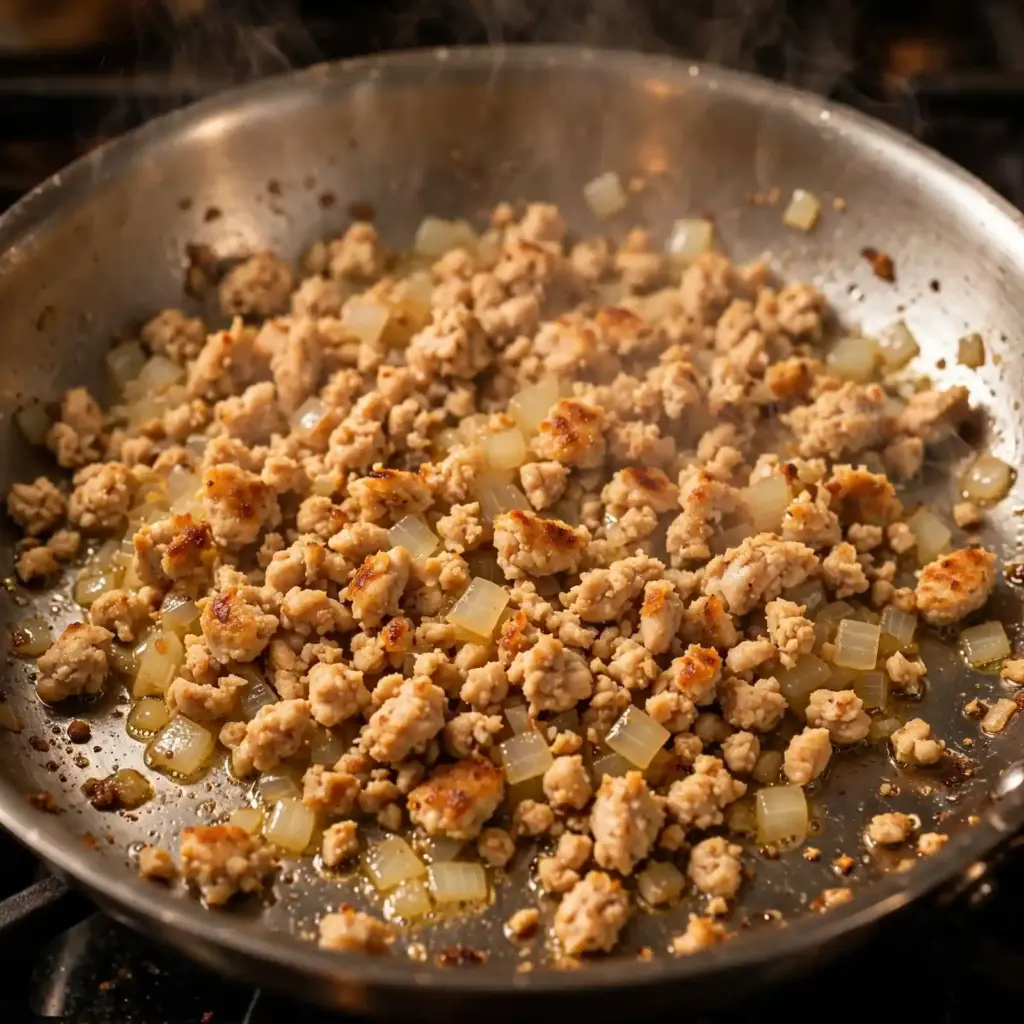 Easy Garlic Butter Ground Chicken Skillet (20 Minutes) 3 browning ground chicken skillet 1024x1024 1