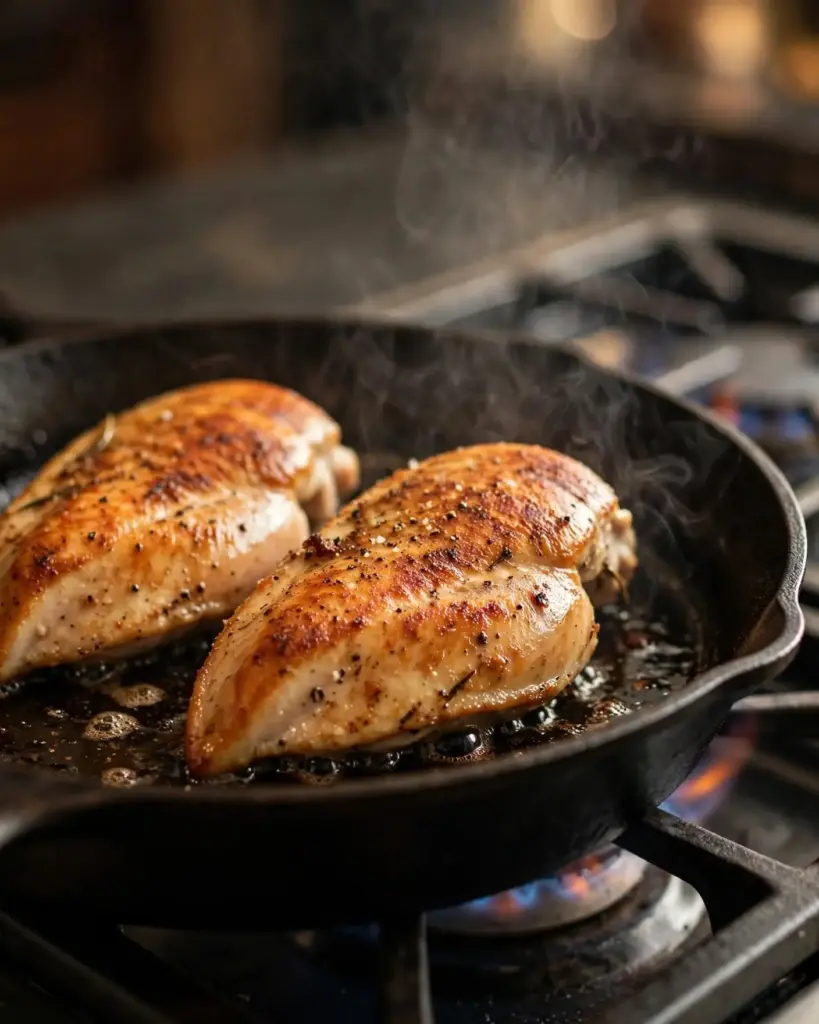 Easy Garlic Butter Chicken Breast 30-Minute 3 chicken breast searing skillet 819x1024 1