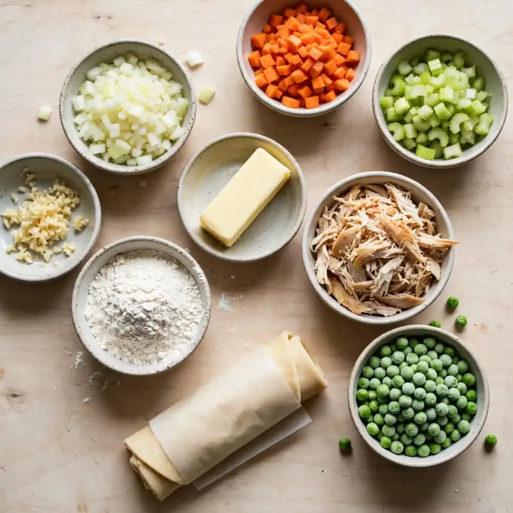 Easy Chicken Pot Pie Recipe: Ready in Just 60 Minutes 2 chicken pot pie ingredients flatlay 1024x1024 1